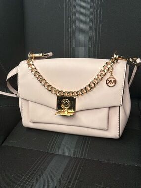 Michael Kors Blush Leather Shoulder Bag with Gold Chain